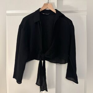 Zara Black Tie-Front Blouse